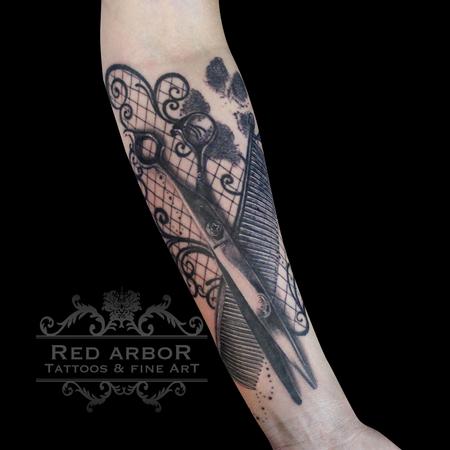 Tattoos - Scissors, Comb, Dog Print, Lace Tattoo - 130077
